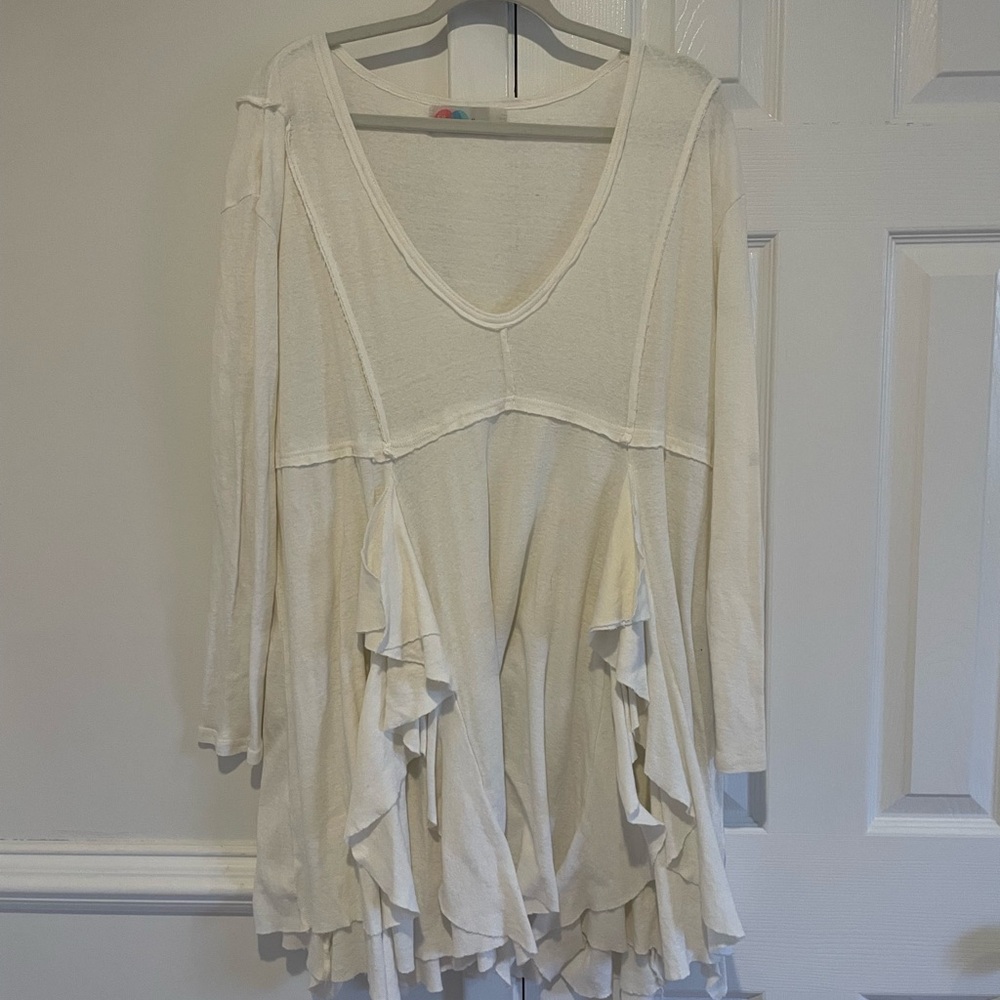 FREE PEOPLE FP BEACH PALM TUNIC MINI DRESS SWIM COVER-UP LAGENLOOK RUFFLE - Picture 4 of 6